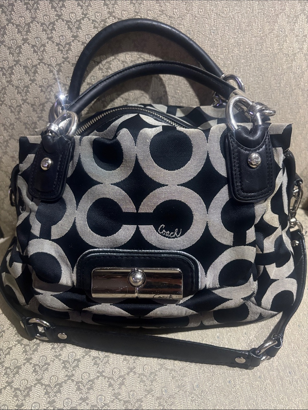 Authentic COACH Kristin OP Art EW Tote Shoulder Bag Purse 18779 Black - RARE